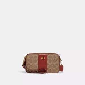 COACH Kira Colorblock Tan Rust Coated Canvas Signature Kira Crossbody